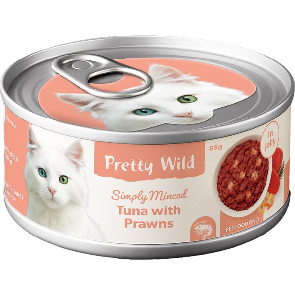 Pretty Wild Simply Minced Wet Cat Food Tuna & Prawns 85g