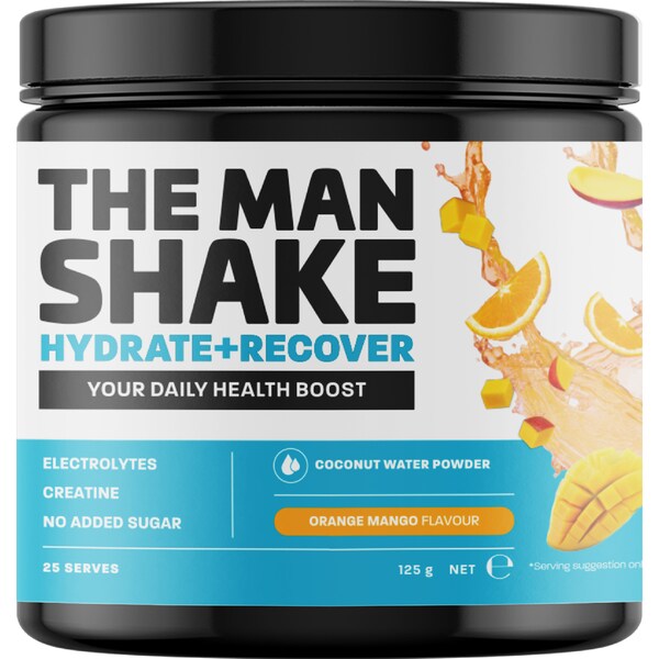 The Man Shake Hydrate & Recover Coconut Water Powder Orange Mango 125g