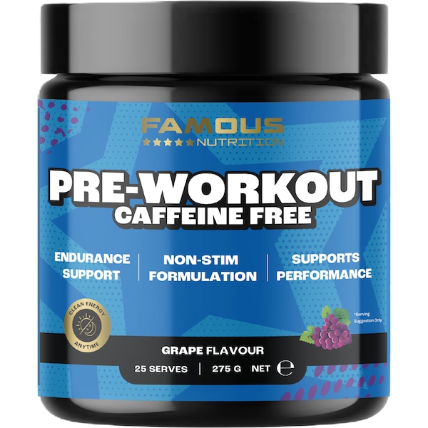 Famous Nutrition Caffeine Free Pre-Workout Powder Grape 275g