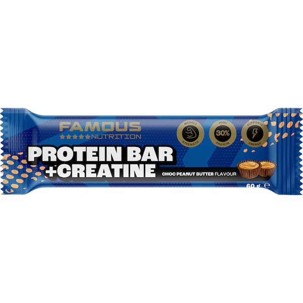 Famous Nutrition Protein & Creatine Bar Choc Peanut Butter 60g