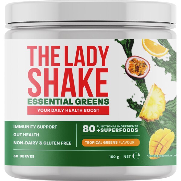 The Lady Shake Essential Greens Supplement Powder Tropical Greens 150g
