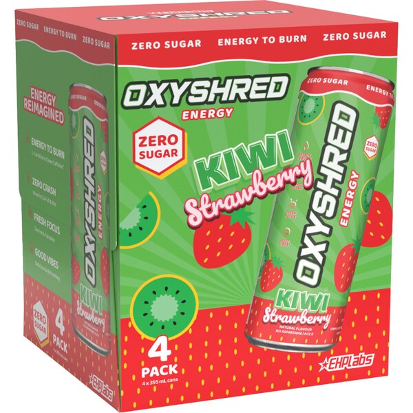 OxyShred Energy Drink Kiwi Strawberry 355mL x 4 pack