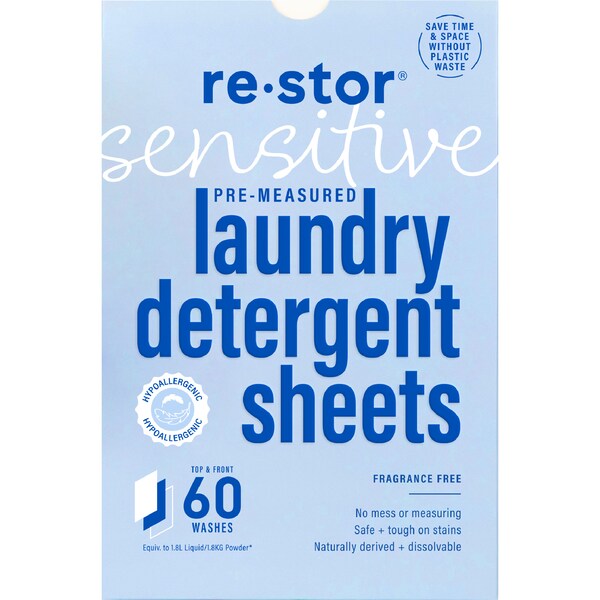 Restor Sensitive Pre-Measured Laundry Detergent Sheets 60 pack