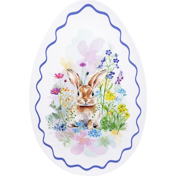 Easter Melamine Egg Shaped Platter Bunny Floral each