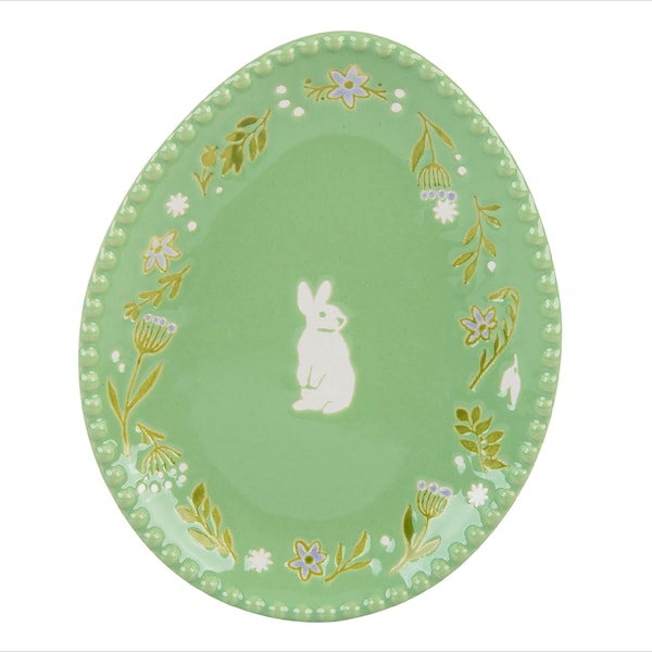 Easter Ceramic Egg Shaped Plate Green each