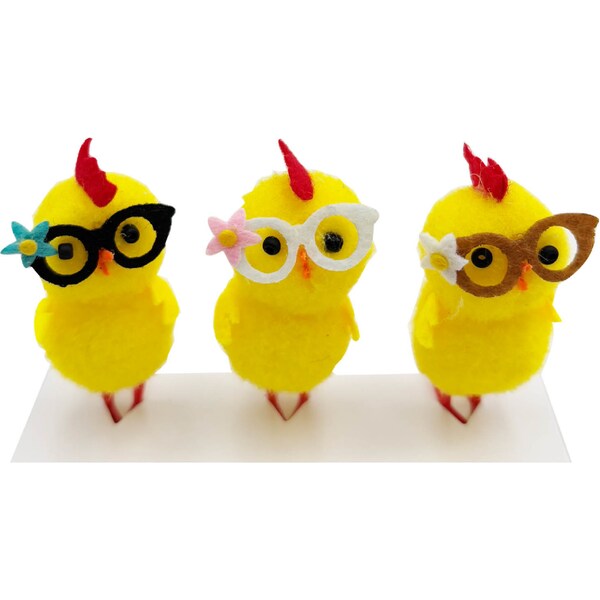 Easter Mini Chick Decorations Glasses 3 pack