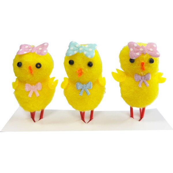 Easter Mini Chick Decorations Bows 3 pack