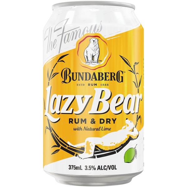 Bundaberg Lazy Bear Rum & Dry With Lime Can 375ml