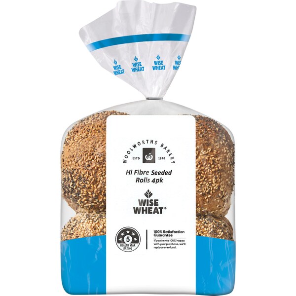 Woolworths Wise Wheat Hi Fibre Seeded Rolls 4 pack