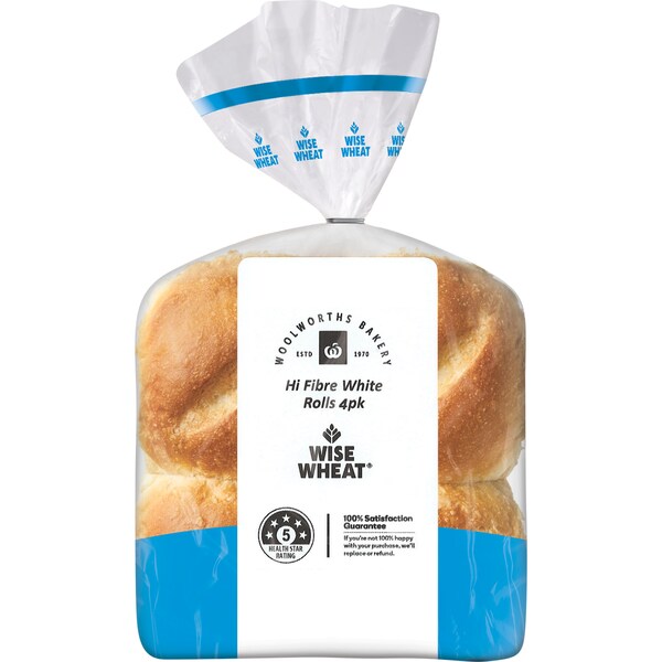 Woolworths Wise Wheat Hi Fibre White Rolls 4 pack