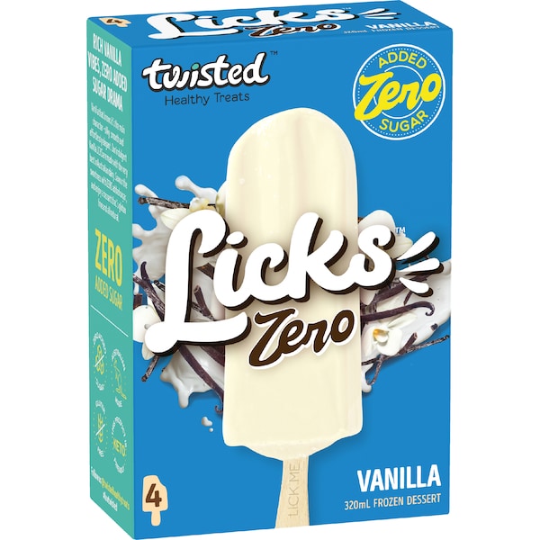 Twisted Healthy Treats Licks Zero Frozen Dessert Vanilla 4 pack