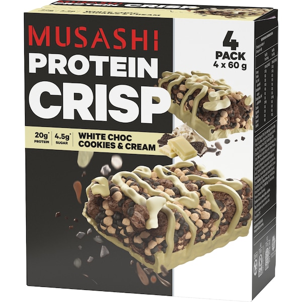 Musashi Protein Crisp Bar Cookies & Cream Bars 60g x 4 pack