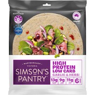 Simson's Pantry High Protein Low Carb Wraps Garlic & Herb