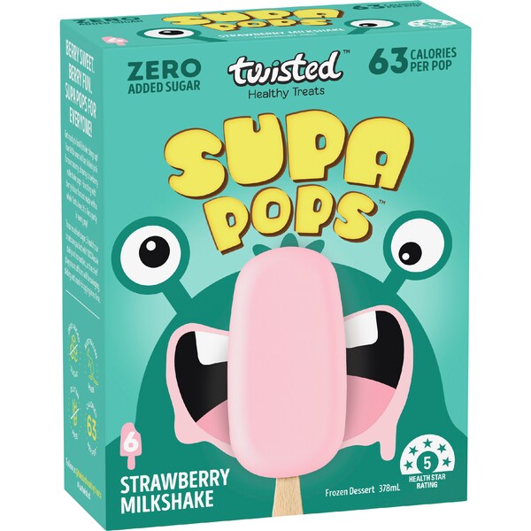 Twisted Healthy Treats Supa Pops Strawberry Milkshake 6 pack