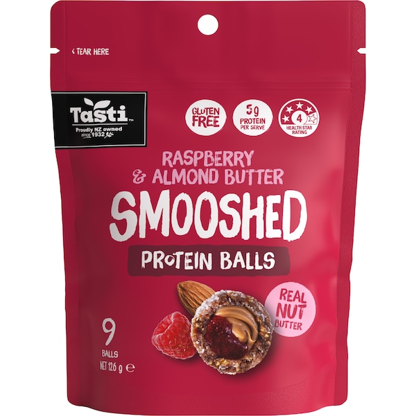Tasti Smooshed Protein Balls Raspberry & Almond Butter 126g