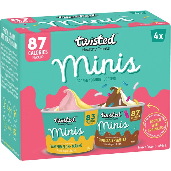 Twisted Healthy Treats Mini's Frozen Yoghurt Dessert Aussie Faves 120mL x 4 pack