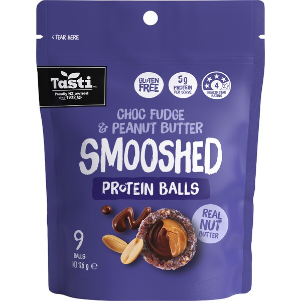 Tasti Smooshed Protein Balls Choc Fudge & Peanut Butter 9 pack