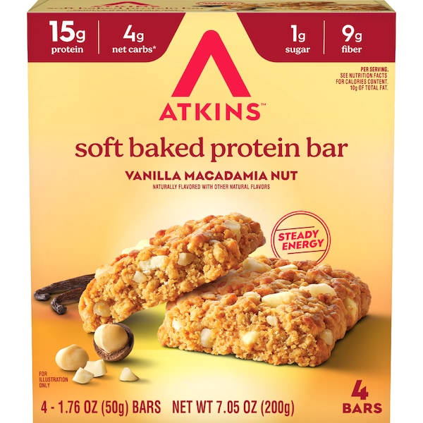 Atkins Soft Baked Protein Bar Vanilla Macadamia Nut 4 pack