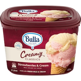 Bulla Creamy Classics Ice Cream Tub Strawberries & Cream 2L – Woolworths