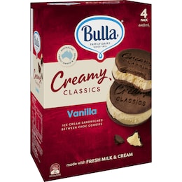 Bulla Creamy Classics Vanilla Ice Cream Sandwich 4 pack – Woolworths