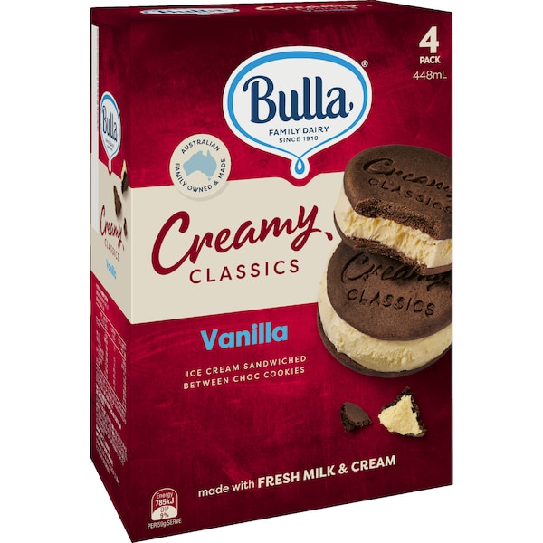 Bulla Creamy Classics Vanilla Ice Cream Sandwich 4 pack