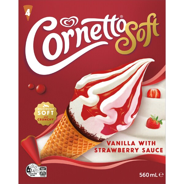 Cornetto Soft Vanilla & Strawberry Frozen Dessert 4 pack