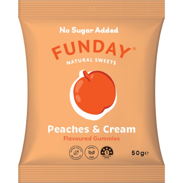 Funday Natural Sweets Peaches & Cream Flavoured Gummies 50g
