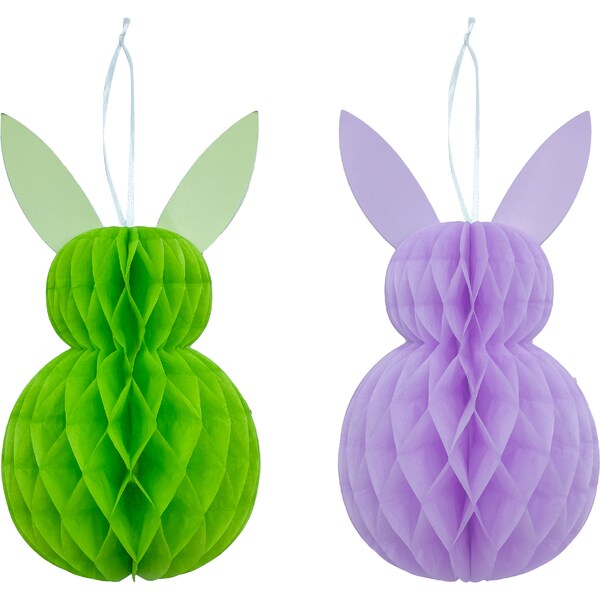 Mirabella Hanging Paper Honeycomb Decoration Easter Bunnies 2 pack