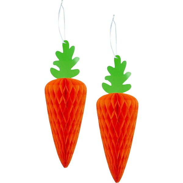 Mirabella Hanging Paper Honeycomb Decoration Carrots 2 pack
