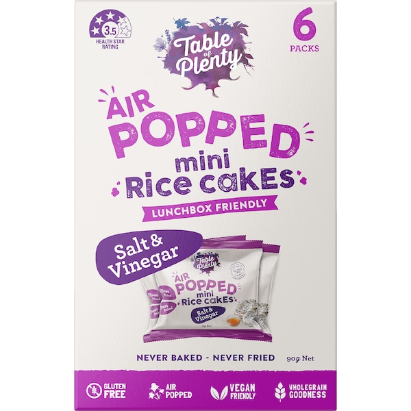 Table Of Plenty Air Popped Mini Rice Cakes Salt & Vinegar Snack 6 pack
