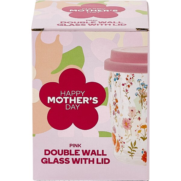 Mother's Day Double Wall Travel Glass With Lid Pink each