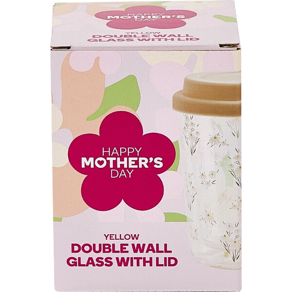 Mother's Day Double Wall Travel Glass With Lid Yellow each