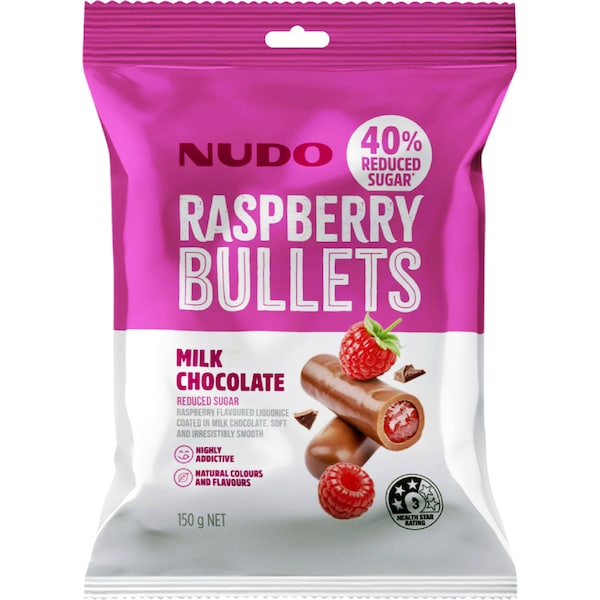 Nudo Raspberry Bullets Milk Chocolate 150g