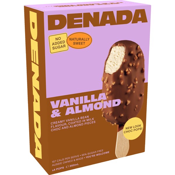 Denada Sugar Free Vanilla & Almond Choc Pops 4 pack