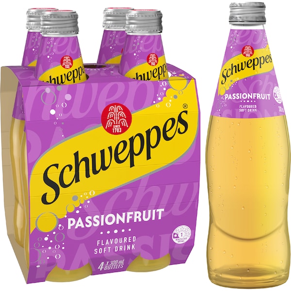Schweppes Passionfruit Soft Drink 300mL x 4 pack