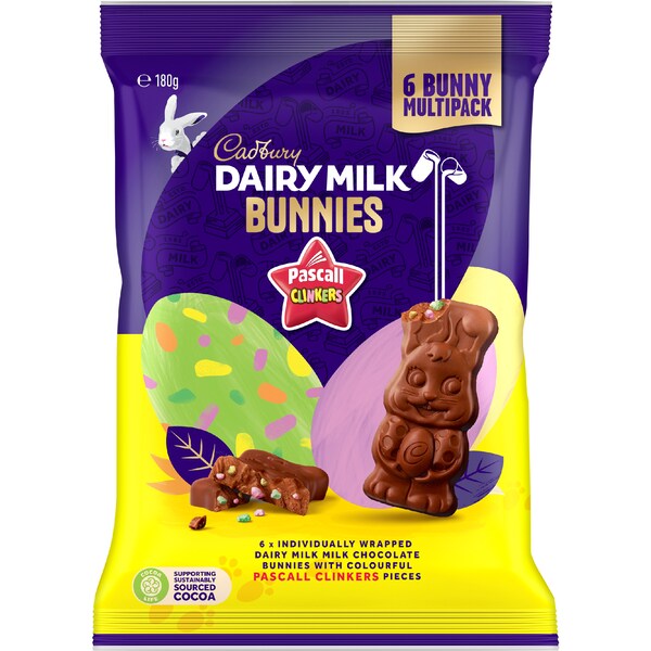 Cadbury Easter Dairy Milk Pascall Clinkers Chocolate Bunny 6 pack