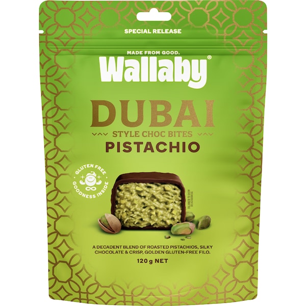 Wallaby Dubai Style Choc Bites Pistachio 120g
