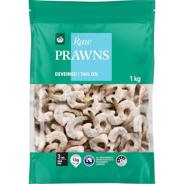 Woolworths Raw Prawns Deveined Tail On 1kg
