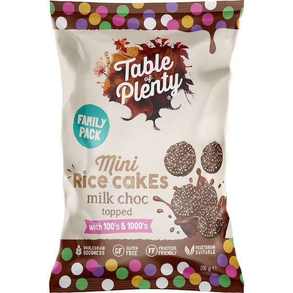 Table Of Plenty Mini Rice Cakes Milk Chocolate With 100s & 1000s 200g