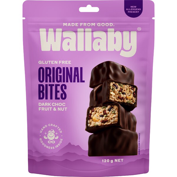 Wallaby Gluten Free Original Bites Dark Choc Fruit & Nut 120g