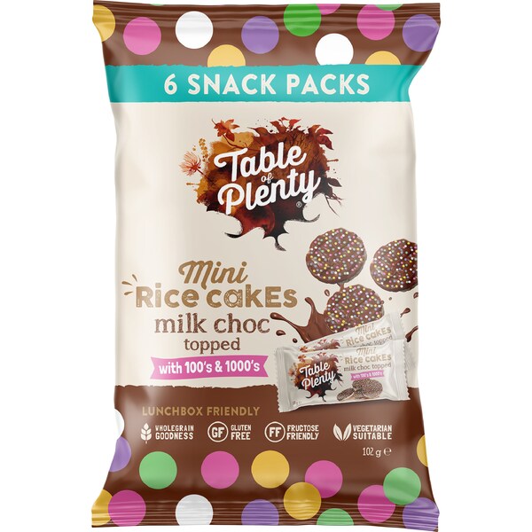 Table Of Plenty Mini Rice Cakes Milk Chocolate With 100s & 1000s 6 pack