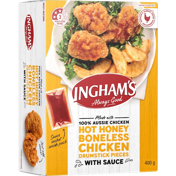 Ingham's Boneless Chicken Drumstick Pieces Hot Honey 400g