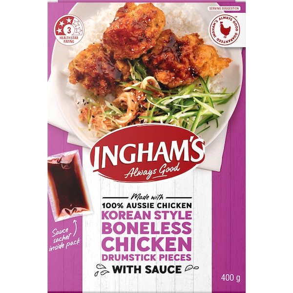 Ingham's Korean Style Boneless Chicken Drumstick Pieces With Sauce 400g