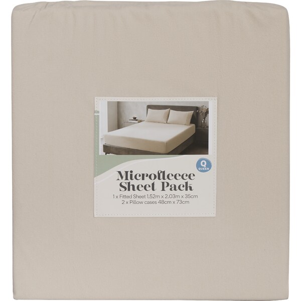 Queen Microfleece Bed Sheet Pack Cream each