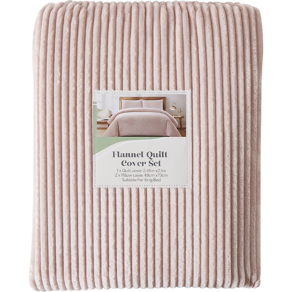 King Flannel Quilt Cover Set Pink Stripe each