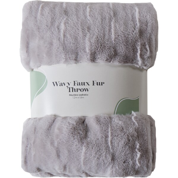 Wavy Faux Fur Throw Grey each