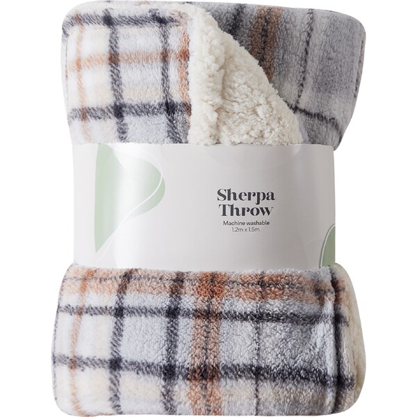 Double Sided Sherpa Throw Grey Check each