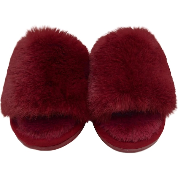 Ladies Faux Slide Slippers Burgundy Size 7/8 each