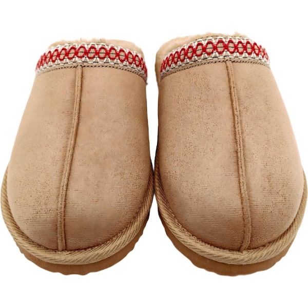 Ladies Scuff Slippers Tan With Red Ribbon Size 5/6 each