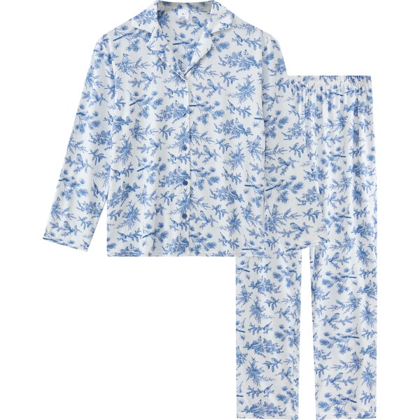 Ladies Button Up Pyjama Set Blue Floral Size L each